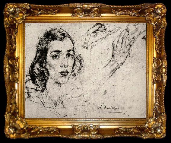 framed  Nikolay Fechin Study of female-s head with hand, ta009-2